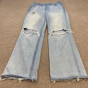 Vervet Wide Leg Jeans Womens 30 Light Wash High Rise Distressed Raw Hem Denim